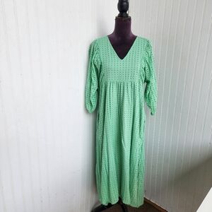 Castyle Women’s Green Eyelet Maxi Dress Tiered Lined Cottagecore Prairie Boho L